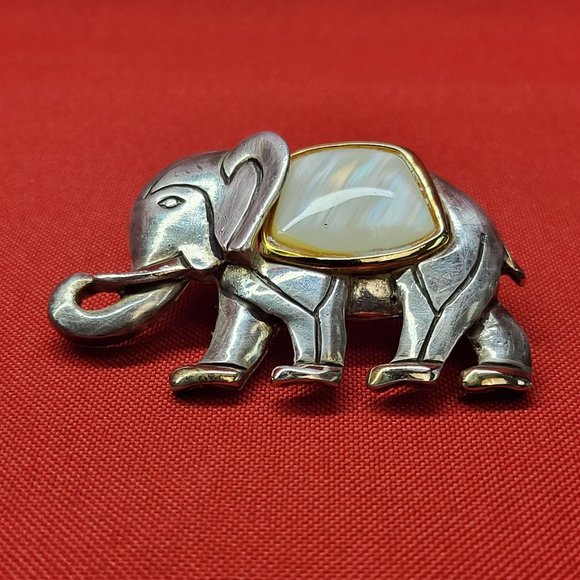 VTG Elephant Brooch Pin Pendant Metal Faux Abalone - Picture 3 of 10